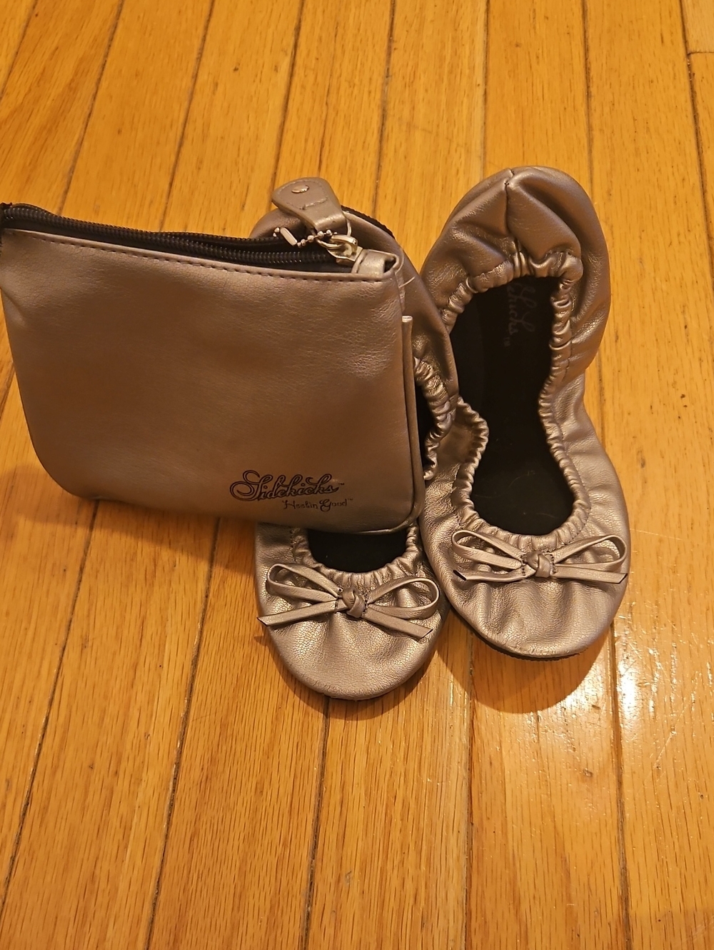 Rose Gold Foldable Ballet Flats with Matching Pouch
